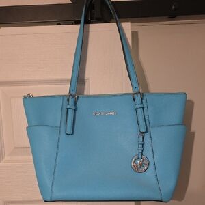 Michael Kors Turquoise Leather Tote with MK Charm